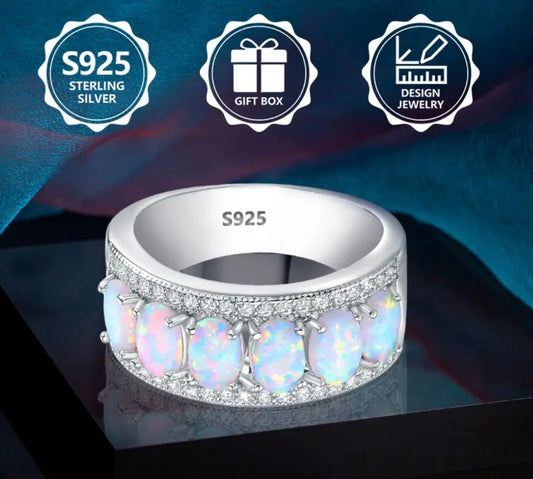 Dames ring zilver met 6 opalen