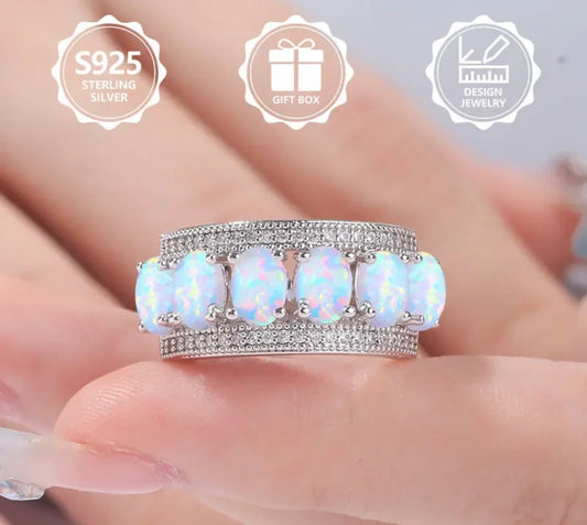 Dames ring zilver met 6 opalen